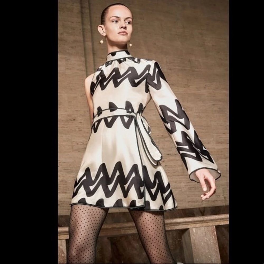 Alexis Elina Asymmetric Two-tone Printed Dress